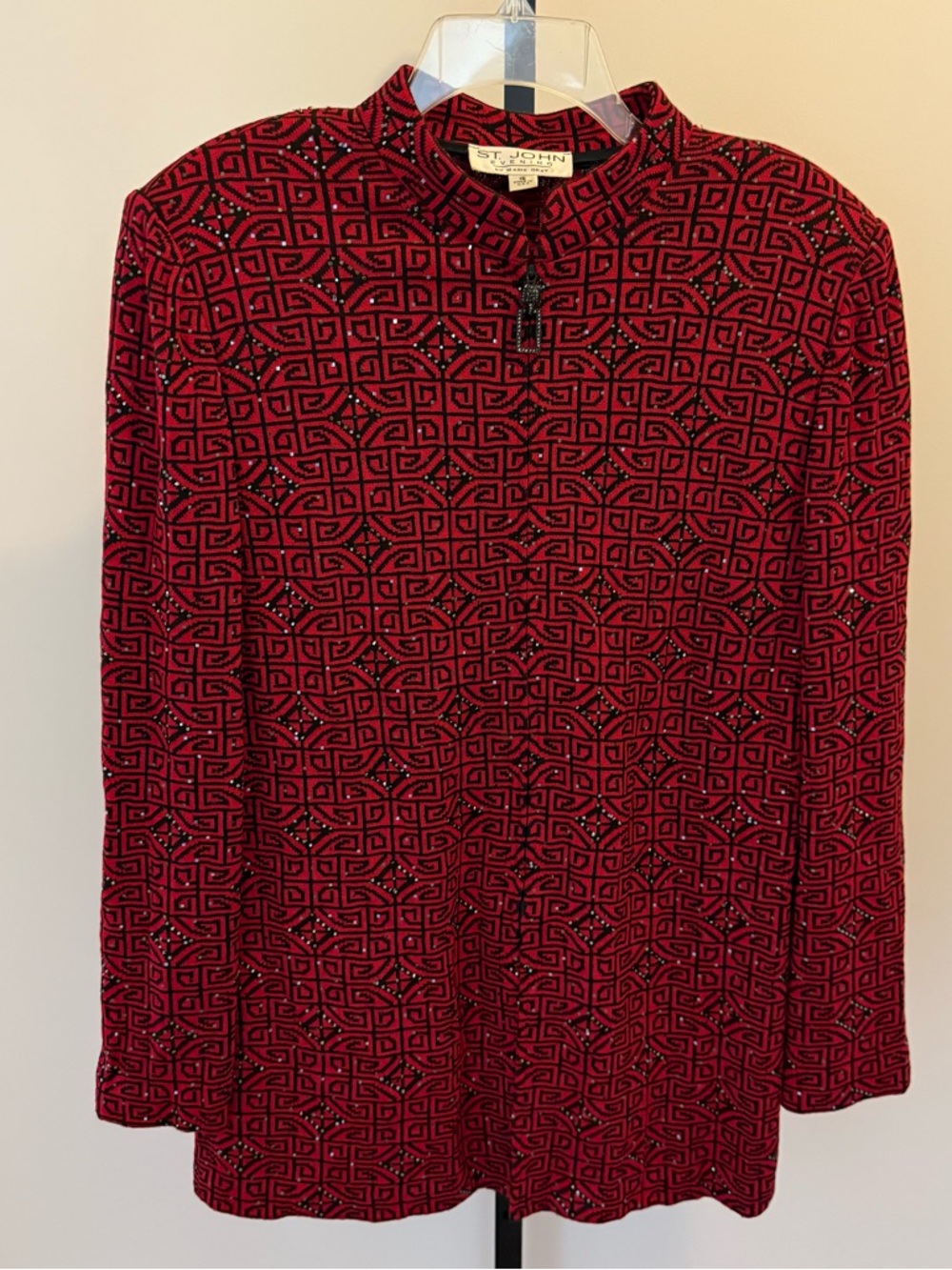 Vtg St. John Evening Sparkly Jacket Sweater Red Made in USA Size 16